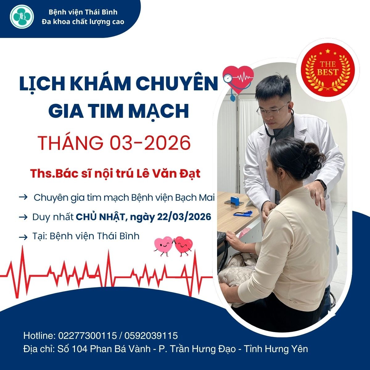 LỊCH KHÁM CHUYÊN GIA TIM MẠCH THÁNG 3/2026
